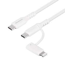 超タフ 2in1ケーブル Type-C to Type-C/Lightning 1.5m ホワイト OWL-CBNCCL15-WH