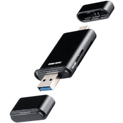 Type-C/USB Aカードリーダー USB3.2 Gen2 10Gbps SD/microSD 同時認識可能 UHS-II対応 高速転送 コンパクト アルミ筐体 ストラップホール ブラック ADR-5TCMSD3BK