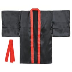 ソフトサテンロングハッピ 袖付/ハチマキ付 M 黒/赤襟 18595