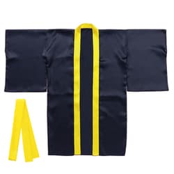 ソフトサテンロングハッピ 袖付/ハチマキ付 M 黒/黄襟 18600