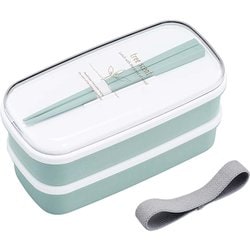 ランチボックス 弁当箱 2段 330ml 320ml ひのきのぷら 抗菌 電子レンジ対応 食洗機対応 箸付 仕切付 ランチベルト付 ブルー 日本製 PW-14S