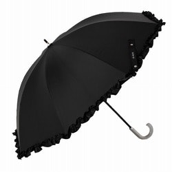 長傘 晴雨兼用 HAU 裾フリル 47cm 手開き式 UVカット加工 ブラック 10002955