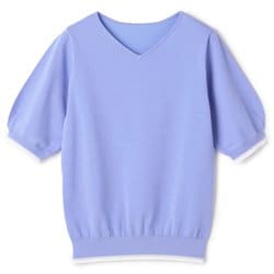 五分袖 Vネック配色ニット（ブルー/M） レディース MW25SS227