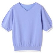 五分袖 Vネック配色ニット（ブルー/L） レディース MW25SS227