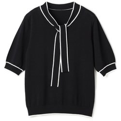 配色ボウタイニット（黒/L） レディース 693957