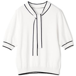 配色ボウタイニット（ベージュ/M） レディース 693957