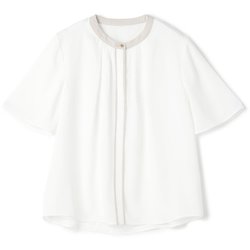 配色バンドカラーブラウス（白/M） レディース LE25S06M