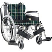 車いす(自走用・アルミ製)背折れ式 緑チェックA9 KA822-40B-LO