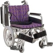 車いす(介助用・アルミ製)背折れ式 紫チェックA11 KA816-40B-LO