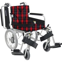 車いす（介助用・アルミ製）背折れ式 赤チェックA10 KA816-40B-LO