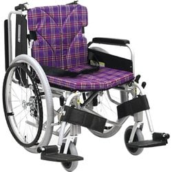 車いす（自走用・アルミ製）背折れ式 紫チェックA11 KA822-40B-H