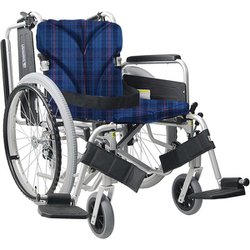 車いす（自走用・アルミ製）背折れ式 紺チェックA3 KA822-40B-H