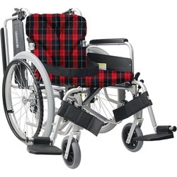 車いす（自走用・アルミ製）背折れ式 赤チェックA10 KA822-40B-H