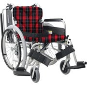 車いす(自走用・アルミ製)背折れ式 赤チェックA10 KA822-40B-H