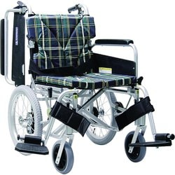 車いす（介助・アルミ製）背折れ式 緑チェックA9 KA816-40B-M