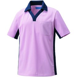 ニットシャツ L ローズ×ネイビー KZN218-13