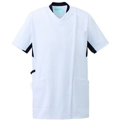 スクラブジャケット 半袖（男女兼用） 3L ホワイト×ネイビー 988-18