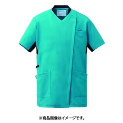 スクラブジャケット 半袖（男女兼用） L ターコイズ×ネイビー 988-42