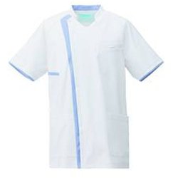 メンズスクラブジャケット半袖 5L ホワイト×シャンビーブルー KZN701-11