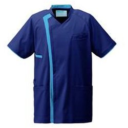 メンズスクラブジャケット半袖 S ネイビー×ターコイズ KZN701-48