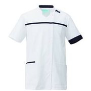 スクラブジャケット半袖 L ホワイト×ネイビー KZN706-18