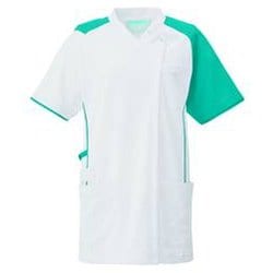 スクラブジャケット半袖 L ホワート×ターコイズ KZN713-12