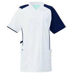 スクラブジャケット半袖 LL ホワイト×ネイビー KZN713-18