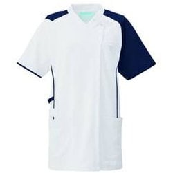 スクラブジャケット半袖 5L ホワイト×ネイビー KZN713-18