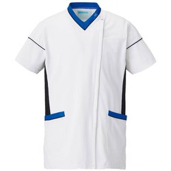 スクラブジャケット半袖（男女兼用） 5L ホワイト×ネイビー×ブルー 034-21