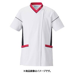 スクラブジャケット半袖（男女兼用） L ホワイト×ネイビー×ピンク 034-23