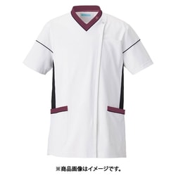 スクラブジャケット半袖(男女兼用) M ホワイト×ネイビー×ワイン 034-25