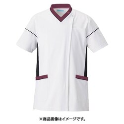 スクラブジャケット半袖（男女兼用） L ホワイト×ネイビー×ワイン 034-25