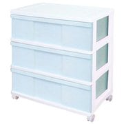 チェスト ワイド 収納ケース 3段 キャスター付き パステルカラー 幅60×奥行40×高さ61.4cm ブルー