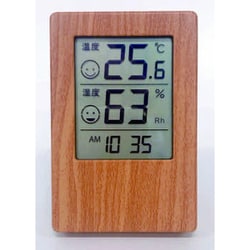 木目調時計付きデジタル温湿度計 FLa34809