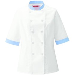 レディスコックシャツ L ホワイト×ブルーベリー 690-71