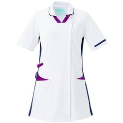 レディススクラブ 半袖 衿付 3L ホワイト×プラム×ネイビー 996-18
