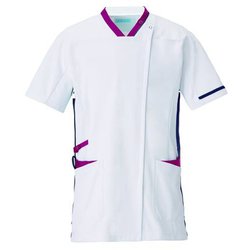 スクラブジャケット半袖(男女兼用) LL ホワイト×プラム×ネイビー 998-18