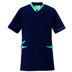 スクラブジャケット半袖（男女兼用） SS ネイビー×ターコイズ×グレー 998-49
