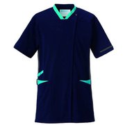スクラブジャケット半袖(男女兼用) SS ネイビー×ターコイズ×グレー 998-49