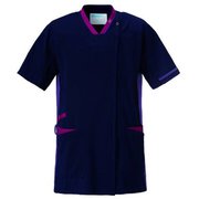 スクラブジャケット半袖(男女兼用) 5L ネイビー×プラム×バイオレット 998-47