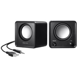 PCスピーカー USB電源 超コンパクトサイズ 最大出力6W パッシブラジエーター搭載 3.5mmケーブル接続 ブラック MM-SPL23UBK