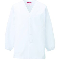 男子衿なし調理衣長袖 M ホワイト 320-30