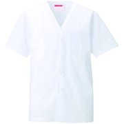 男子衿なし調理衣半袖 L ホワイト 322-30