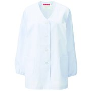 女子衿なし調理衣長袖 M ホワイト 330-30