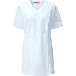 女子V衿調理衣 半袖 LL ホワイト 527-30