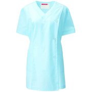 女子V衿調理衣 半袖 M サックス 527-31
