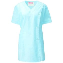 女子V衿調理衣 半袖 3L サックス 527-31