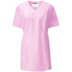 女子V衿調理衣 半袖 M ピンク 527-33