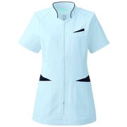 レディスジャケット半袖 L サックス×ネイビー 054-21