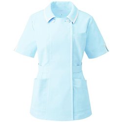 レディスジャケット半袖 13号 サックス×ホワイト YW132-4